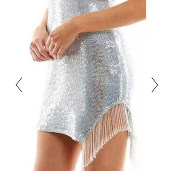 SPEECHLESS Shimmer Blue‎ Silver Sequin Prom Homco Dress Beaded Fringe Medium NWT - Picture 5 of 11